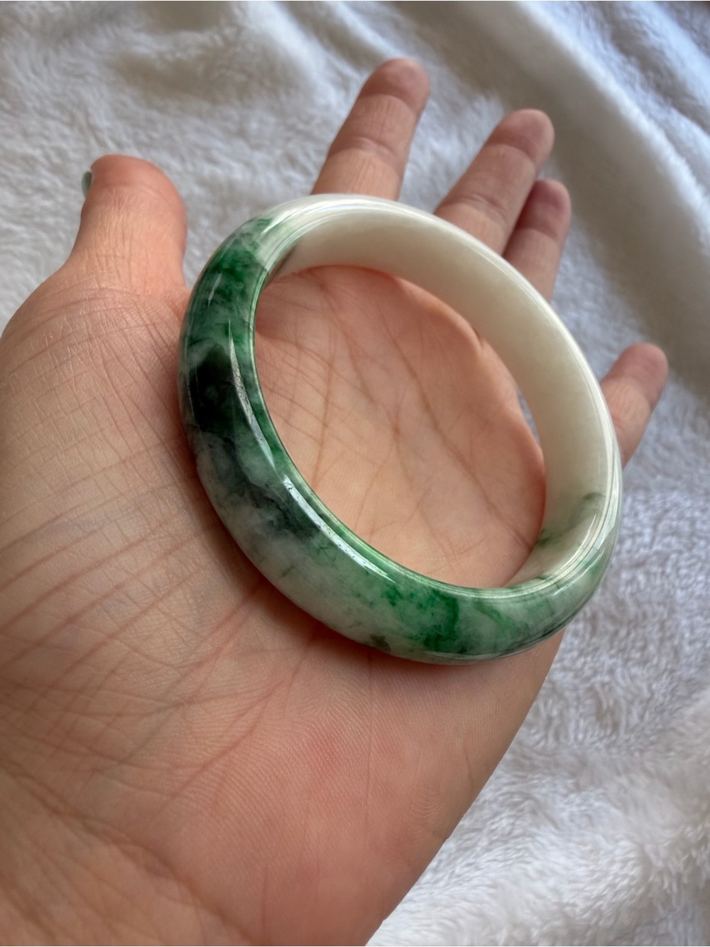Jade Green and White Marble Bangle Bracelet
